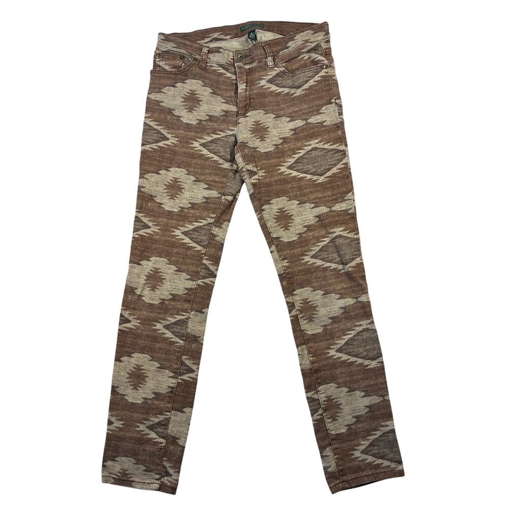 Lauren Ralph Lauren Jeans Womens 6 Brown Denim Aztec Southwestern Stretch Skinny